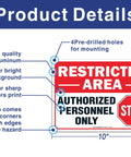 2 Pack Restricted Area Sign Authorized Personnel Only Do Not Enter Warning Plaque 10 By 7 Inches with clear print details.