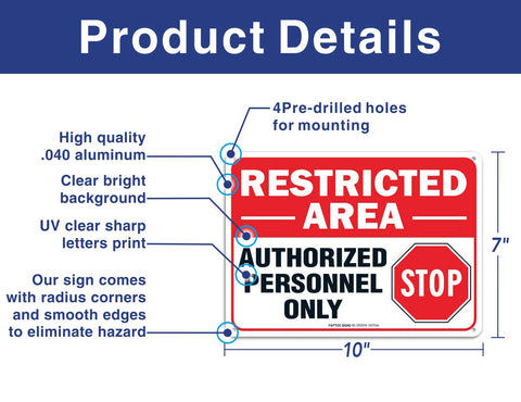 2 Pack Restricted Area Sign Authorized Personnel Only Do Not Enter Warning Plaque 10 By 7 Inches with clear print details.