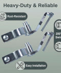 Heavy Duty T Post Gate Hinge Assembly Kit With Galvanized Steel Pins And Female Brackets For Chain Link Fences Quick No Sweat Install Perfect For Farms And Backyards Bully Proof Set close-up of hinges showing rust-resistant material and easy installation features.