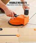 Heavy Duty Suction Cup Floor Gap Fixer For Laminate Wood Tile And Vinyl with visible gap fixing result on wooden flooring.