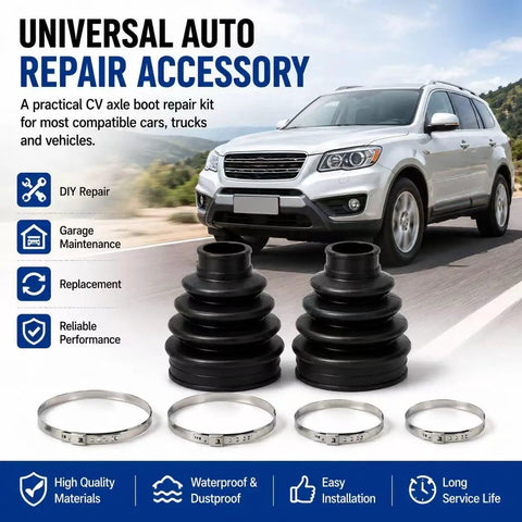 Two Piece Universal CV Boot Kit With Four Stainless Steel Clamps For Waterproof Dustproof CV Joint Boot On 19mm To 24mm Axle Shafts