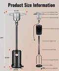 Product size information for Heavy Duty 50000 BTU Outdoor Propane Patio Heater On Wheels With Easy Push Button Ignition And Safety Shut Off Durable Powder Coated Steel For Patios Backyards Gardens Cafes Restaurants And Outdoor Dining