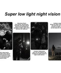 Super low light night vision device images in use: wildlife observation, night patrol, outdoor exploration, camping at night.
