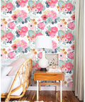 Peel And Stick White Floral Wallpaper With Pink Peonies And Eucalyptus For Nursery Or Bedroom Boho Vibe Removable Vinyl Contact Paper
