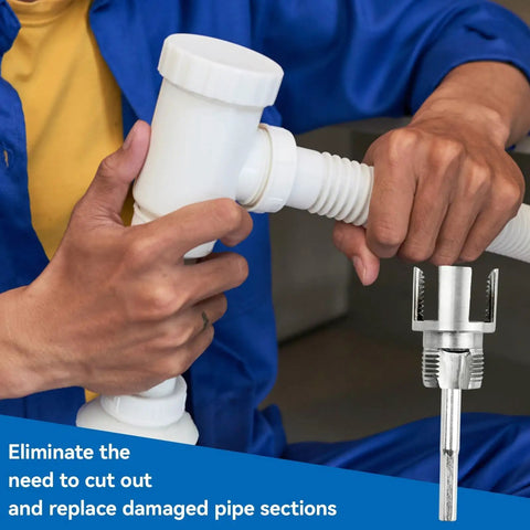 Hands using 1 2 3 4 Inch Pipe Threading Tool Set Quick Cut Die For Pvc Steel Copper for pipe replacement and repair.