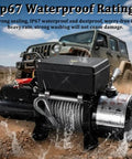 Heavy Duty Electric Winch Kit For Jeeps And Trucks With 4000 Lbs Load Capacity, 24V Power, Waterproof IP67 Rating, Steel Cable in action.