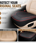 Top Tier Breathable Leather Front Seat Cushion With Plush Padding And Non Slip Grip For Tesla Cybertruck Model 3 Model S And Just About Any Daily Driver In Bold Red on a car seat.