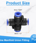 10 Pack Inline Manifold Union Fittings 4 Way 6mm OD Plastic Quick Release