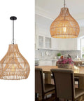 Small Rattan Pendant Light For Kitchen Island With Boho Wicker Chandelier Look in dining area setting