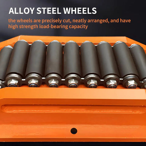 Alloy steel wheels for Rock Solid Heavy Duty Crawler Machinery Skates, designed for robust load-bearing capacity.