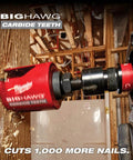 Milwaukee 4-1/4 in Big Hawg carbide hole saw on red housing, side view