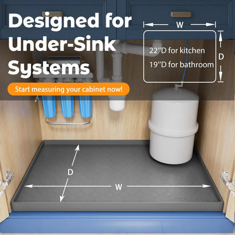 Under Sink Waterproof Silicone Cabinet Mat 34 Inch by 22 Inch, Thick Edge Protector under kitchen sink, dark gray color