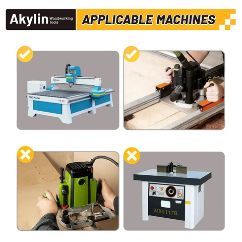Collage of woodworking machines for use with CNC Slab Flattening Router Bit Half Inch Shank 3 Inch Cutting Diameter Heavy Duty Surfacing Bit