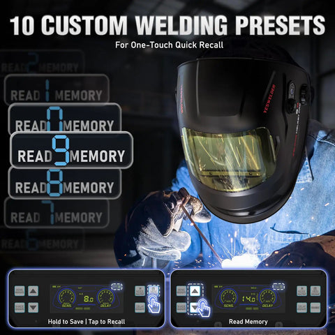 Welder using Workhorse Smart Auto Darkening Welding Helmet With Large View Screen True Color Display and Memory in action.