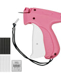 Slick Portable Handheld Stitch Gun For No Sweat Clothes Tagging And Quick Fix Sewing Gear with pink handle and sewing essentials.