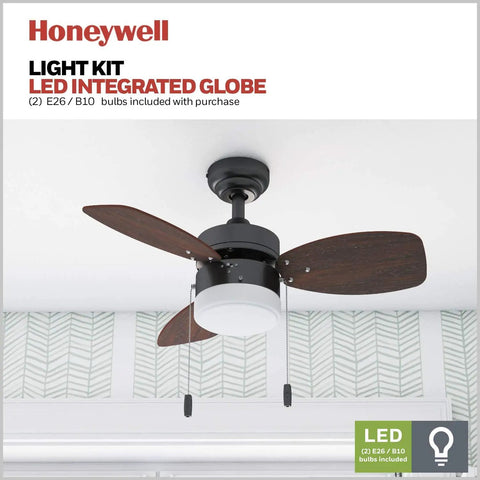 Ocean Breeze 30 Inch Ceiling Fan With Light Pull Chain LED Indoor Fan Three Speeds 3 Blades Bronze Finish Dark Brown Chestnut