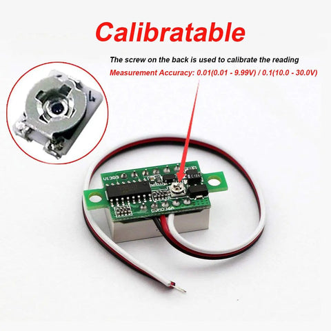 Pack of 5 DC 0 to 30V Digital Voltmeter Three Wire Voltage Gauge With Blue LED Calibratable 0.01 to 0.1 V Accuracy for DIY Battery Electronics and Sensor Projects, calibratable rear screw