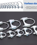 Various sizes of Beefy 2 Pack 54mm Muffler Exhaust U Clamps With Saddle Flange For Tail Pipe Install Heavy Duty Stainless Steel Corrosion Resistant Easy Fit Universal Compatibility Weld Free