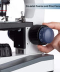Coaxial coarse and fine focus adjustment on Portable Student Microscope With Slide Preparation Kit, 40X-1000X Magnification
