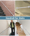 Rock Solid Wall Mounted Wrought Iron Stair Railing And Handrail With Adjustable Indoor Outdoor Step Support on various stair types.