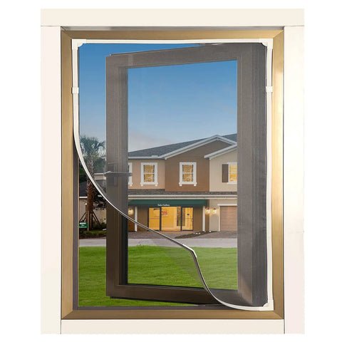 Magnetic Window Screen Kit with Adjustable White Frame fits up to 75 by 51 inches 20x20 mesh easy installation for windows and doors