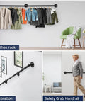 10Ft Matte Black Stair Handrails For Indoor Stairs With Wall Mount Support Made From Iron Pipe used for clothes rack and grab rail