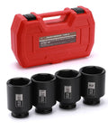 Half Inch Drive Deep Six Point Impact Socket Set For Metric Axle Nuts, CR-MO Steel With Black Phosphate Finish, 29mm To 38mm Sizes, Nine Piece Kit, Tight Grip Sockets Prevent Rounding, Laser Etched For Easy Identification shown in case