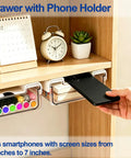 Under Desk Storage Drawer Organizer Two Pack Stick On Self Adhesive Slide Out Drawers for Under Table with phone holder