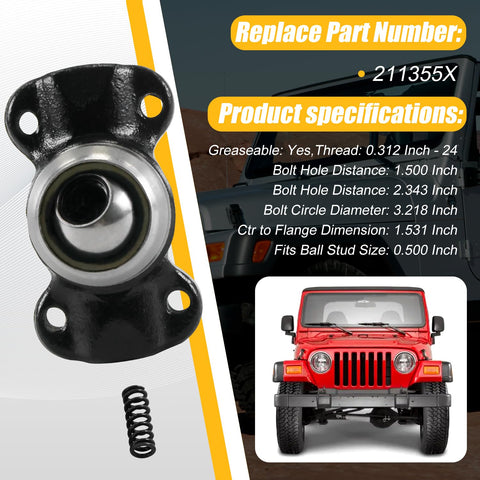 CV Socket Yoke Assembly For 1310 Series U Joint, Heavy Duty, visible with product specifications and Jeep image backdrop.