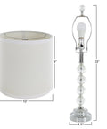 Table lamp with crystal orbs, modern chrome finish, drum shade, part of Three Piece Table And Floor Lamp Set With Faceted Crystal Orbs.