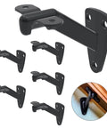 Heavy Duty Black Hand Rail Brackets Six Piece Set For Indoor Stairs And Outdoor Use Durable Three Inch Banister Support Hardware displayed with bracket angles.