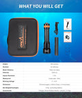 D511 2200 Lumen LED Dive Light with Aluminum Alloy Body shown with case and accessories for outdoor adventures