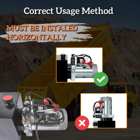 10 Quart Double Acting Hydraulic Pump Power Unit For Dump Trailers And Heavy Machinery, correct horizontal installation guide