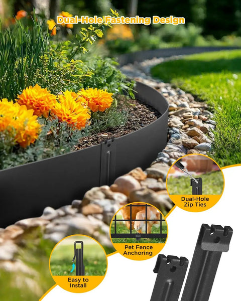 Heavy Duty Landscape Edging Stakes securing garden edging with dual-hole fastening design, 10 inch 2mm thick high carbon steel