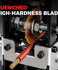 Close-up of Job Site Ready 2 In 1 Manual Wire Stripper Machine No Sweat Insulation Remover showing high-hardness blade cutting copper wire.