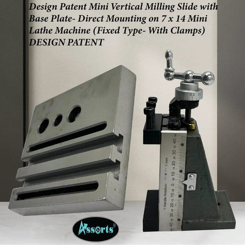 Design Patent Mini Vertical Milling Slide With Base Plate For Direct Mount On 7x14 Mini Lathe, Fixed Type With Clamps