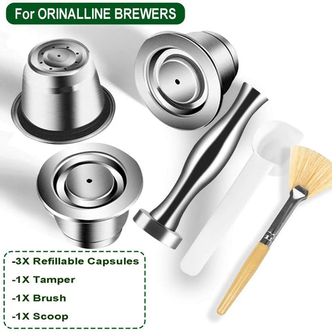 OriginalLine Compatible Reusable Stainless Steel Coffee Capsules For OriginalLine Machines 3 Pod Set With Creamy Brew Version