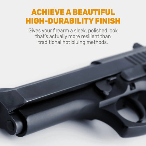 Oxpho-Blue Liquid Gun Blue Cold Bluing Solution For Gunsmithing And Maintenance, Dope Rust-Free Finish on a handgun barrel