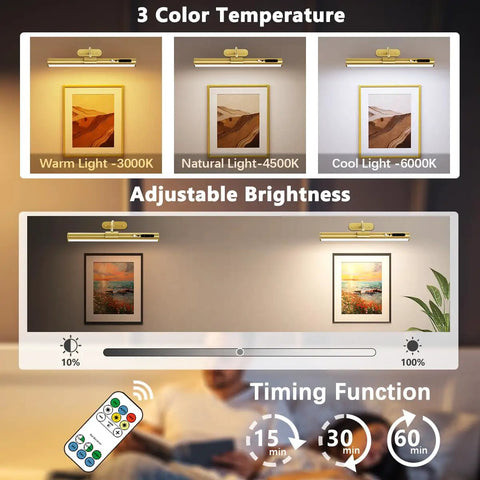Battery Operated Wall Sconce With Motion Sensor And Remote Control Wireless Picture Light demonstrating color temperatures and dimming