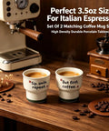 Ceramic Demitasse Espresso Cups Set Of 2, 3.52 Oz Handleless Demitasse Mugs For Double Espresso Cortado Turkish Coffee on wooden table
