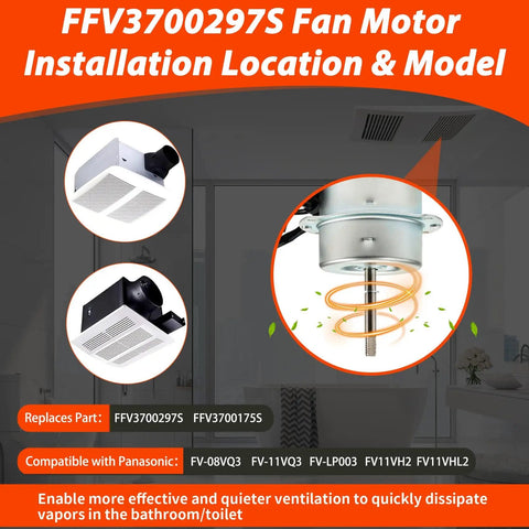 Diagram showing FFV3700297S installation for Bathroom Exhaust Fan Motor Replacement For FV08VQ3 FV11VQ3 FV11VH2 FV11VHL2 FVLP003 120V 1750 RPM With Two Pin Plug DIY Friendly Easy Install Quiet Operation Replacement Part FFV3700297S
