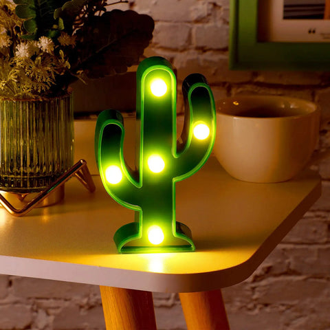 2 Pcs LED Night Light Cactus Lamp Set For Table Desk Bedroom And Home Decor, Cute Mexican Cinco De Mayo Party Decorations, Cozy Glow For Living Room, 4.72 By 2.76 Inch on table