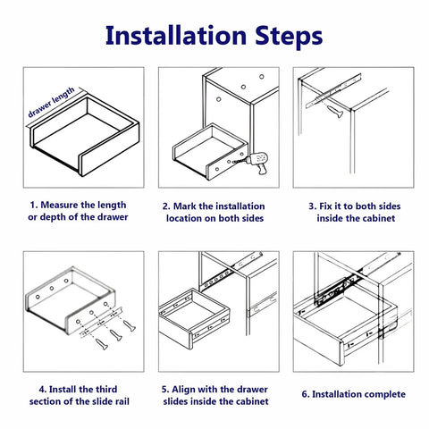 Beefy Heavy Duty Drawer Slides With Ball Bearing Runners Side Mount 1 Pair Steel Cold Rolled Construction Soft Close With Anti Collision Pads Perfect For Kitchen Drawers Dressers And Cabinet Pull Outs 4 To 20 Inches Range installation steps diagram