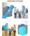 X-Large 4 Person Beach Tent Sun Shelter Portable Instant Pop-Up Shade in blue with carry bag shown on a scale.