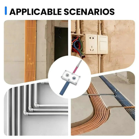 Pro Electrician Wire Pulling Assistant Cable Threading Machine for Wall Wiring Job shown in various installation scenarios.