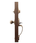 Side view of mid-century modern front door handleset in rich black with colonial knob interior solid zinc construction.