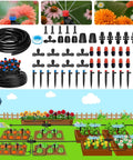 Smart Outdoor Drip Irrigation System with Quick Connect Tubing and Adjustable Sprinkler Heads in greenhouse setup illustration