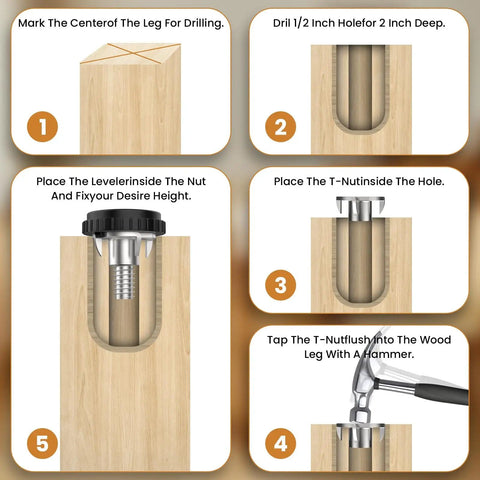 12 Pack Stainless Steel Furniture Leveling Feet With T Nuts 1/4-20 Thread Adjustable Levelers For Tables Chairs Cabinets And Stools Easy Install Wobble Free Durable Rust Resistant Home DIY Must Have