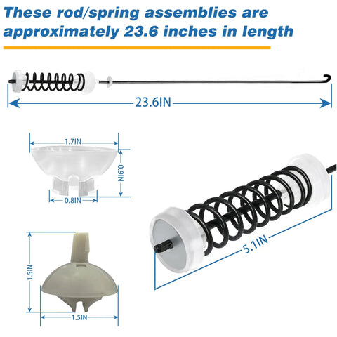 Dimensions of Washer Suspension Rod Kit 4 Pcs Replacement for Top Load Washers Keeps Tub Stable During Unbalanced Loads W10780048