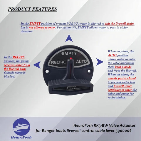 Valve Actuator For Skeeter Boats And Ranger Boats Livewell Control Cable Lever Replacement Part 5900006 with settings